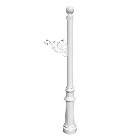 Qualarc Post only, w/support bracket, decorative fluted base and ball finial LPST-804-WHT